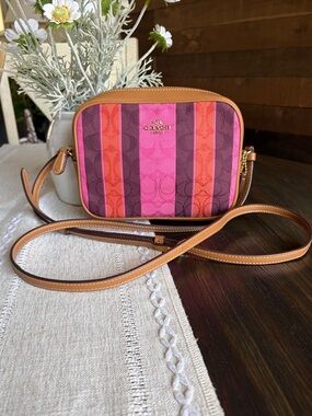 Coach Mini Camera Bag in Signature Canvas Leather-Trim Crossbody 💕